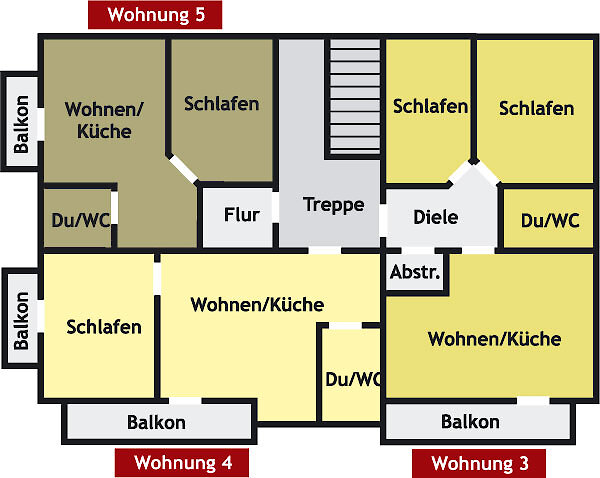 Grundriss-Skizze - Ferienwohnung 3, 4 und 5